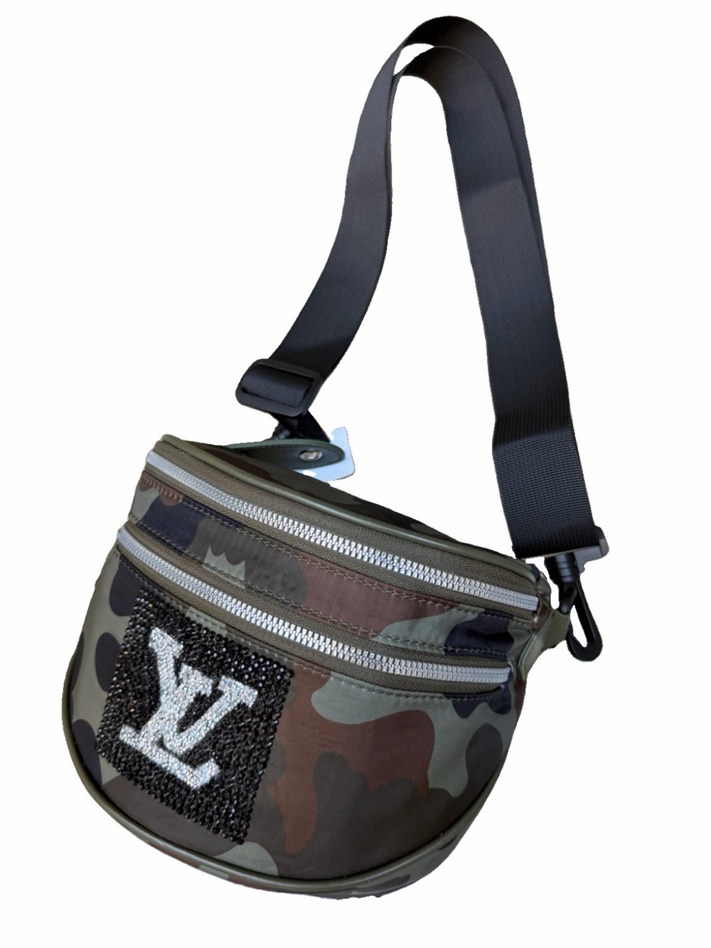 New Handmade Camouflage Bum Bag / Crossbody Bag Embellished Logo Panel - Green - Picture 4 of 7